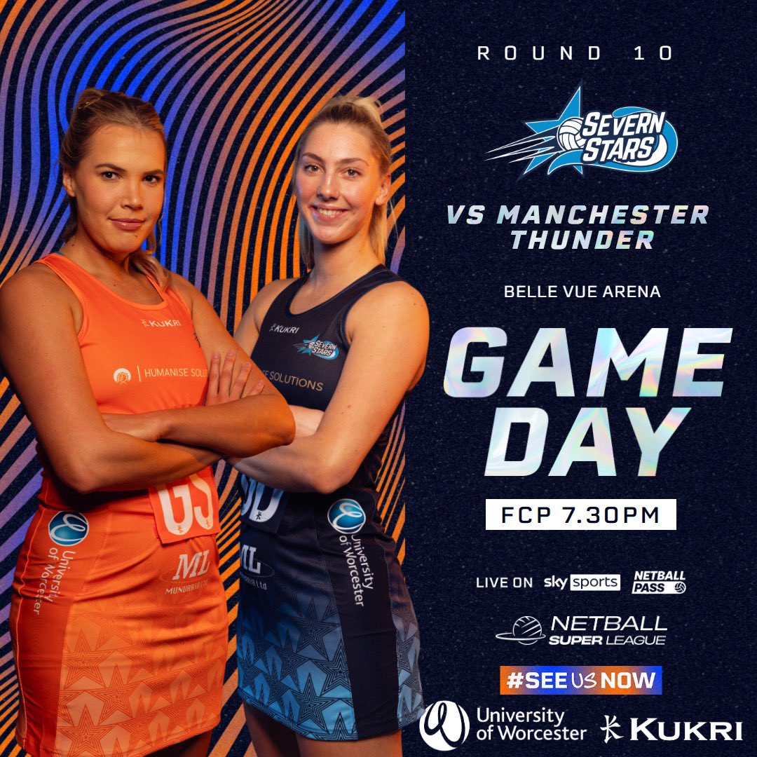 𝐆𝐀𝐌𝐄 𝐃𝐀𝐘🤩 We’re up north for todays game as we face Manchester Thunder🌟🌩️ 📺 Game will be streamed LIVE on @SkyNetball YouTube and Netball pass! Tune in to support the Stars 🤩 #UpTheStars #NSL2024