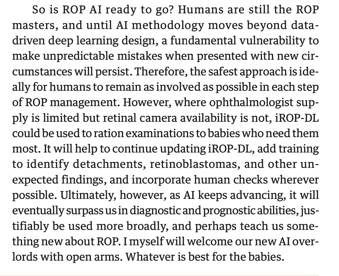 Screening for retinopathy of prematurity requires many resources. This study offers some hope-screening using AI, deep learning of images captured with retinal camera may one day be used to screen, especially in resourcepoor settings. Low cost cameras global priority
#neotwitter