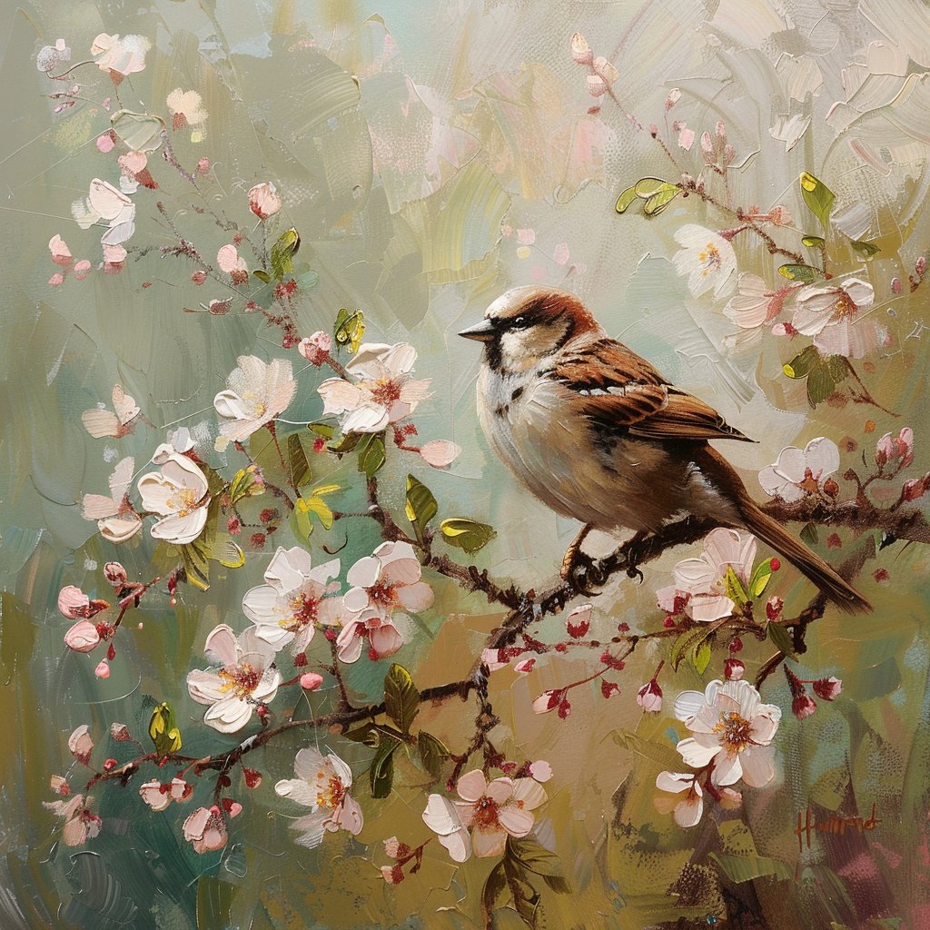 Prompt: a Sparrow, verdure Blossom, gentle breeze over the meadow

Feel free to join in :)
#DigitalArt #AIArtWork #DigitalArtWork #AIArt #AIArtists #AIArtCommunity #PromptShare