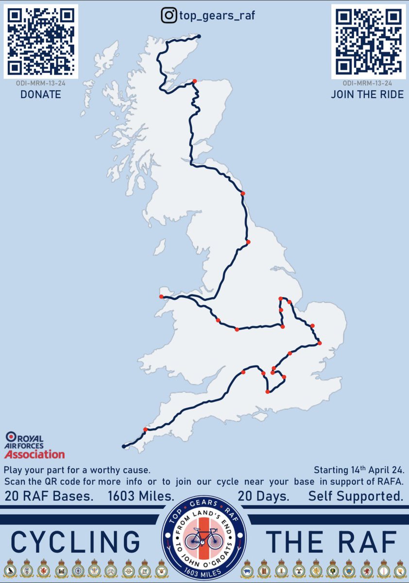 Over 20 days, Flight Lieutenants Slater and Palmer are cycling the length of the UK to raise money for the RAF Association. Yesterday, RAF Halton Station Commander welcomed and congratulated them on completing the fifth day of their challenge!🚴 Support their cause below!👇