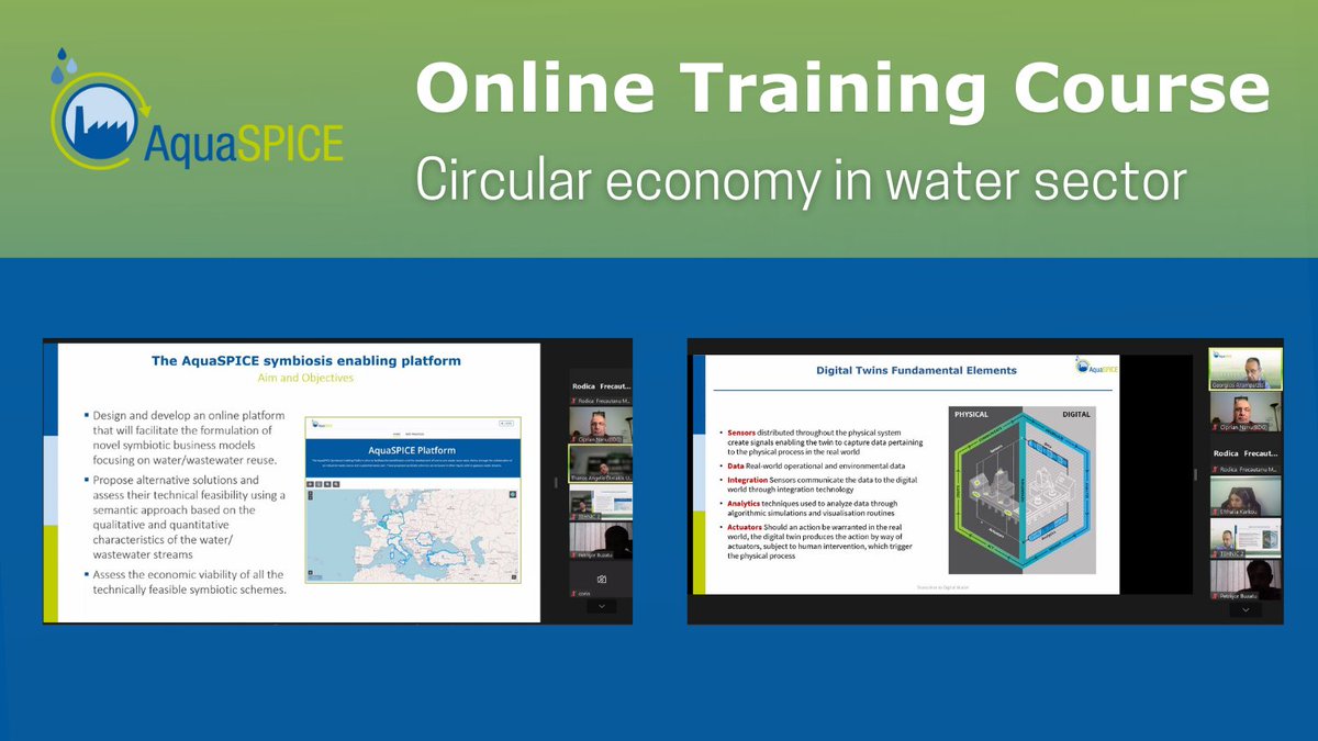 That's a wrap on our @AquaSPICE1 online training course! 🎉 

👏Thanks to everyone who joined us from #Greece, #UK, and #Spain to explore #digitalwater, #industrialsymbiosis, and #AI. 

Check the main highlights ➡️ buff.ly/4d13qfH