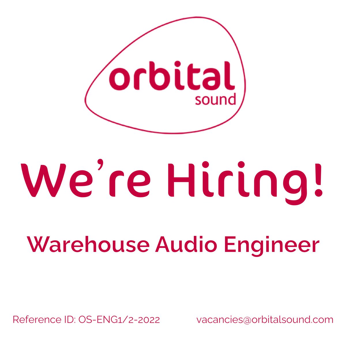 We're Hiring! Warehouse Audio Engineer Full job role here - orbitalsound.com/jobs To apply email us at vacancies@orbitalsound.com quoting Reference ID: OS-ENG1/2-2022