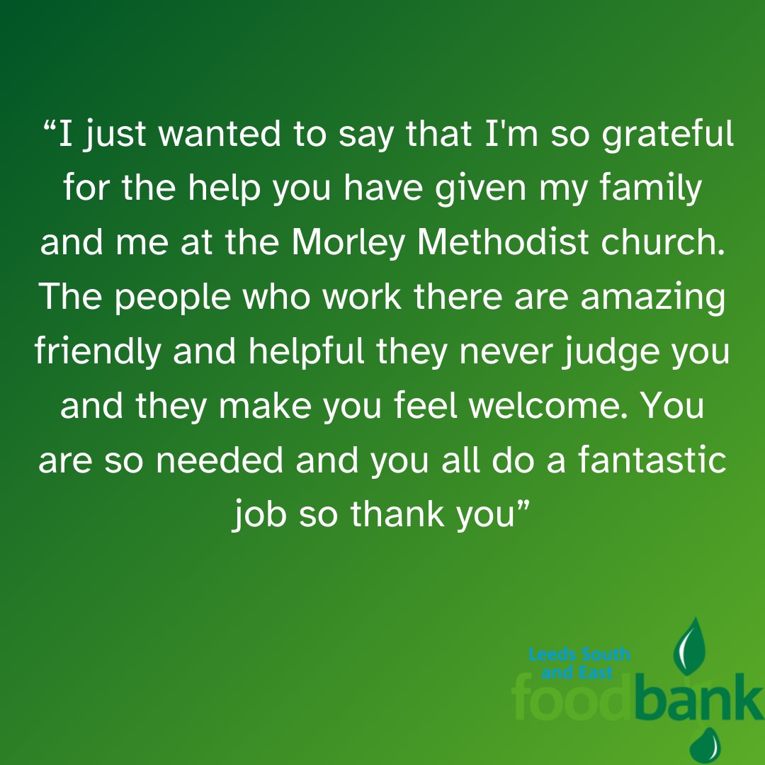 We got a lovely message today from someone who has attended one of our foodbanks. Our volunteers are amazing, and their dedication & commitment makes such a difference across Leeds. For information on how to access a foodbank, please follow the Linktree to our website. Thanks💚