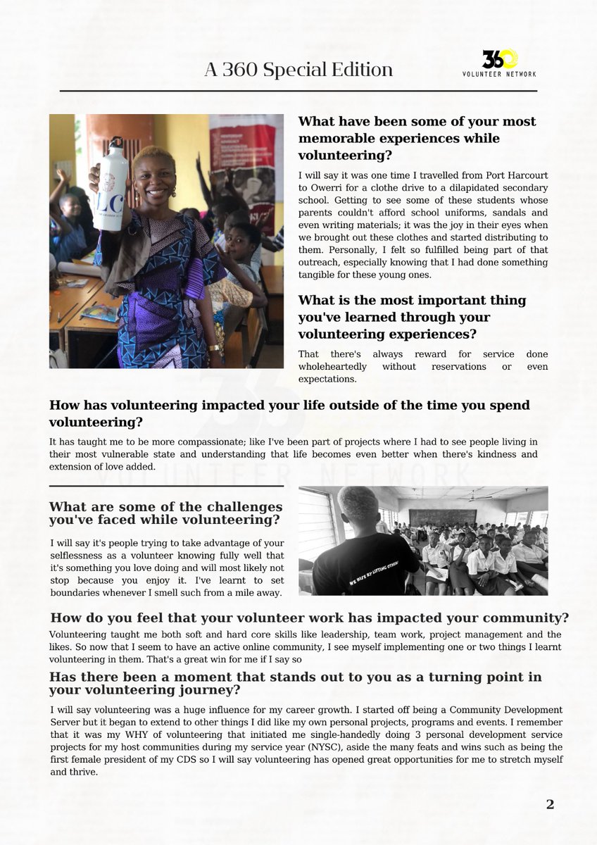 360volunteer's tweet photo. We are thrilled to have Juliet Ike give you a 360 special...
Let's get insights from her journey in volunteering...

#360Special
#360Volunteernetwork
#InspiringChangeThroughVolunteering https://t.co/3z0Jbxx0Um