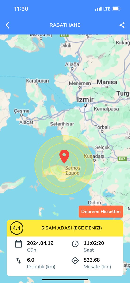 Arkadaşlar, Kuşadası Körfezinde 4,4 deprem oldu. Deprem Sisam Adasının hemen kuzeyinde ve Sisam Fay Zonu üzerinde. 30 Ekim2020 tarihinde de burada 6,6 deprem olmuştu (İzmir Depremi)