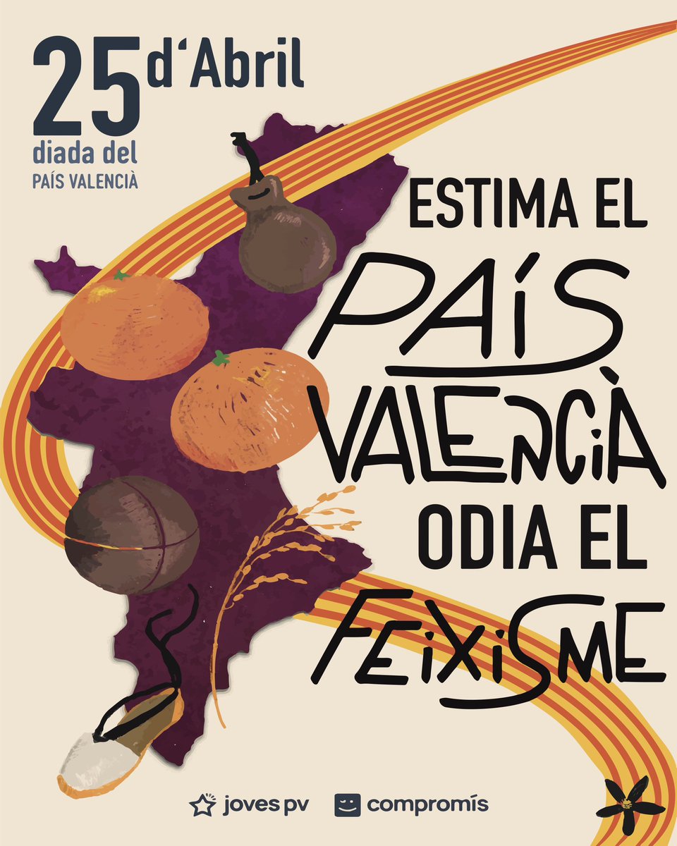 JovesPV's tweet photo. ✊ 25 d’abril. Diada de les Llibertats Nacionals del País Valencià!

El pròxim 25 d’abril reivindiquem-nos com a País i defensem-nos davant aquells que volen acabar amb la nostra llibertat, identitat i llengua.

Som País Valencià! https://t.co/gnfv9Ek8ns