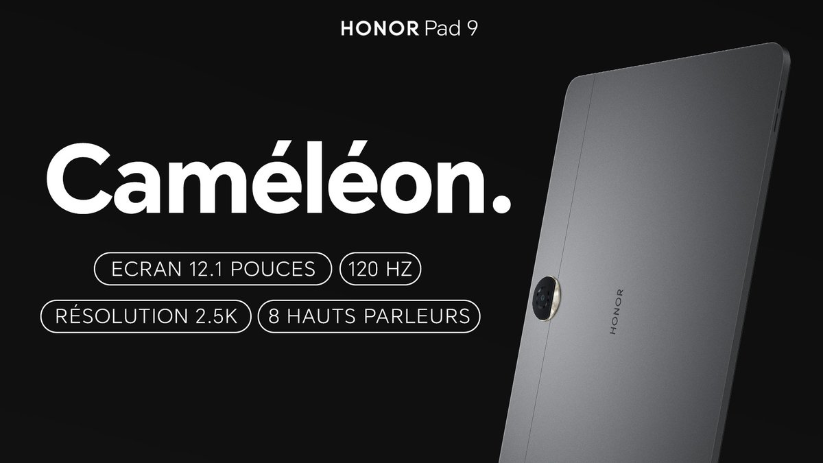 Le #HONORPad9 sait faire preuve d'adaptation. ✅ Écran 12.1 pouces, 120 Hz, résolution 2.5K ✅ 8 hauts parleurs ✅ Puce 4nm Snapdragon 6 Gen De quoi exceller dans tous les domaines.