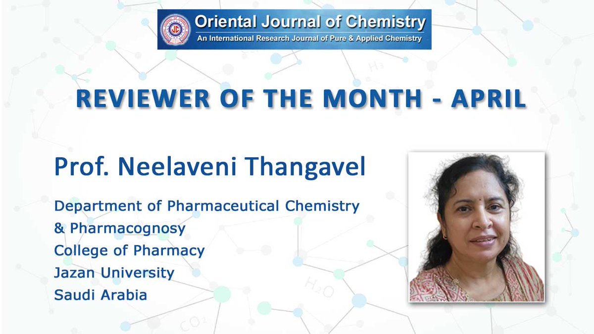 We congratulate Dr. Neelaveni Thangavel who is entitled as 'REVIEWER OF THE MONTH' for his valuable and commendable support.
#Publishing #PeerReview #Ethics #OpenAccess #AcademicPublishing #research #Review #Science #chemistry #biochemistry #nanomaterial #analyticalchemistry