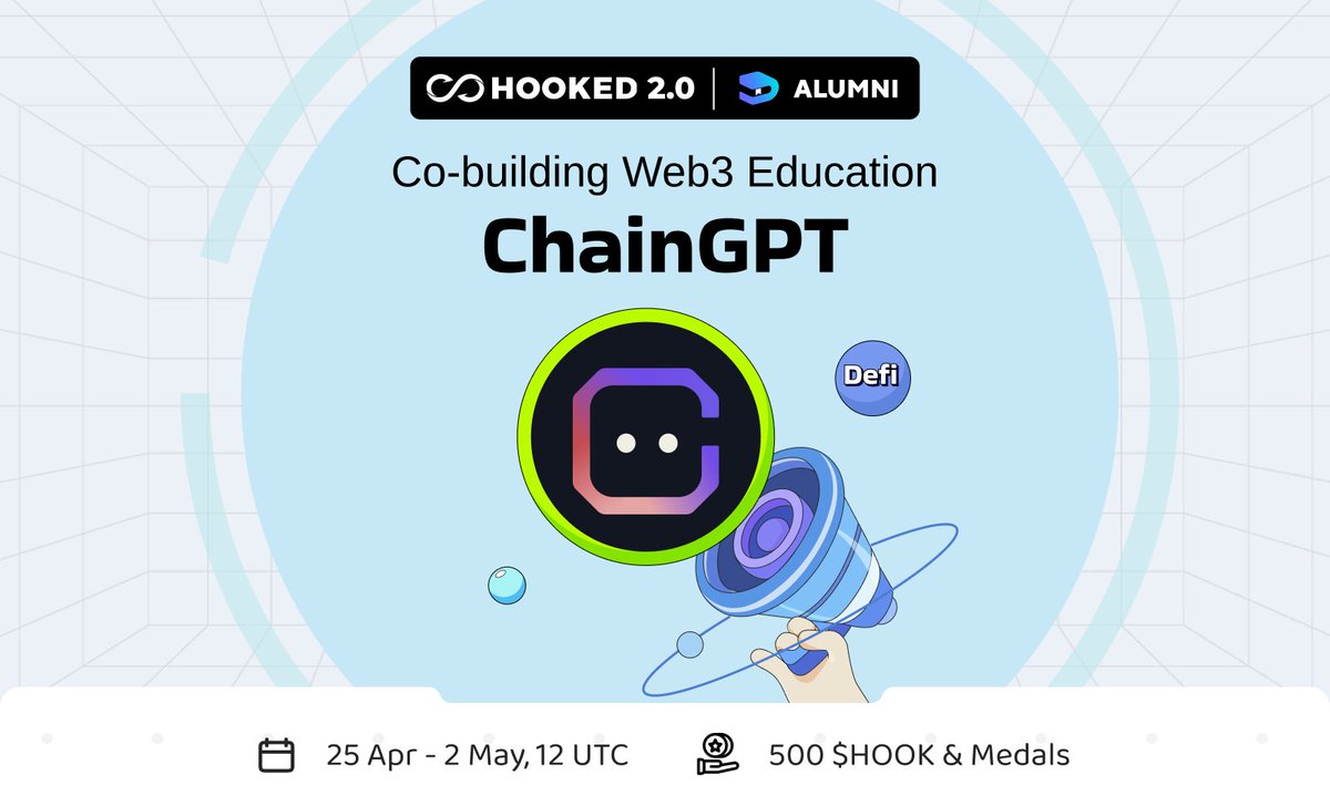 #NewEraofHOOKED #HookedonWeb3Mastery Welcome @Chain_GPT to HOOKED 2.0 Alumni – Co-building Web3 Education with Ecosystem Giants for enriched experiences & mastery! wallet.hooked.io/system/index/i… 💡 Conquer quizzes 🏅 Earn ChainGPT Medal & rewards for decentralized learning!