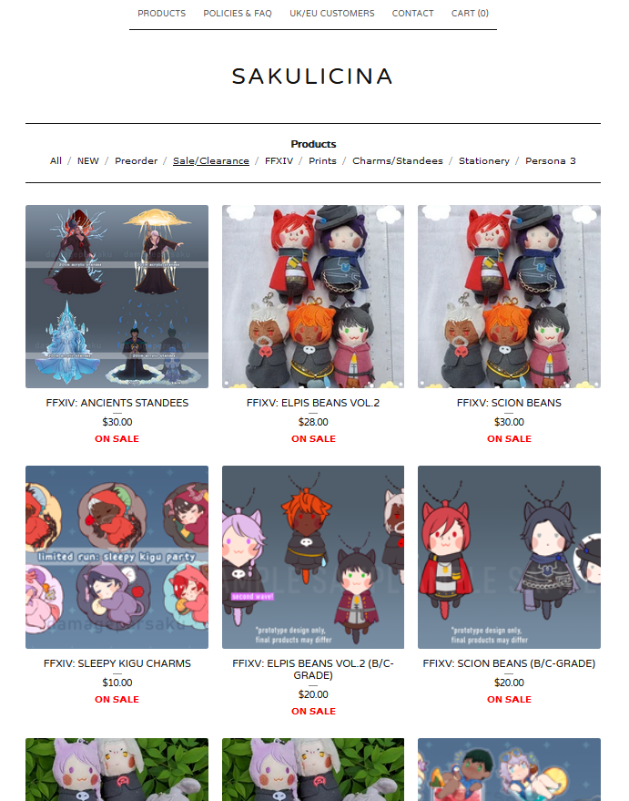 Shop is up with some new things. \o/ Also a lot of old items are ✨ON SALE✨, help me make room for new stock!! ▶sakulicina.bigcartel.com/products