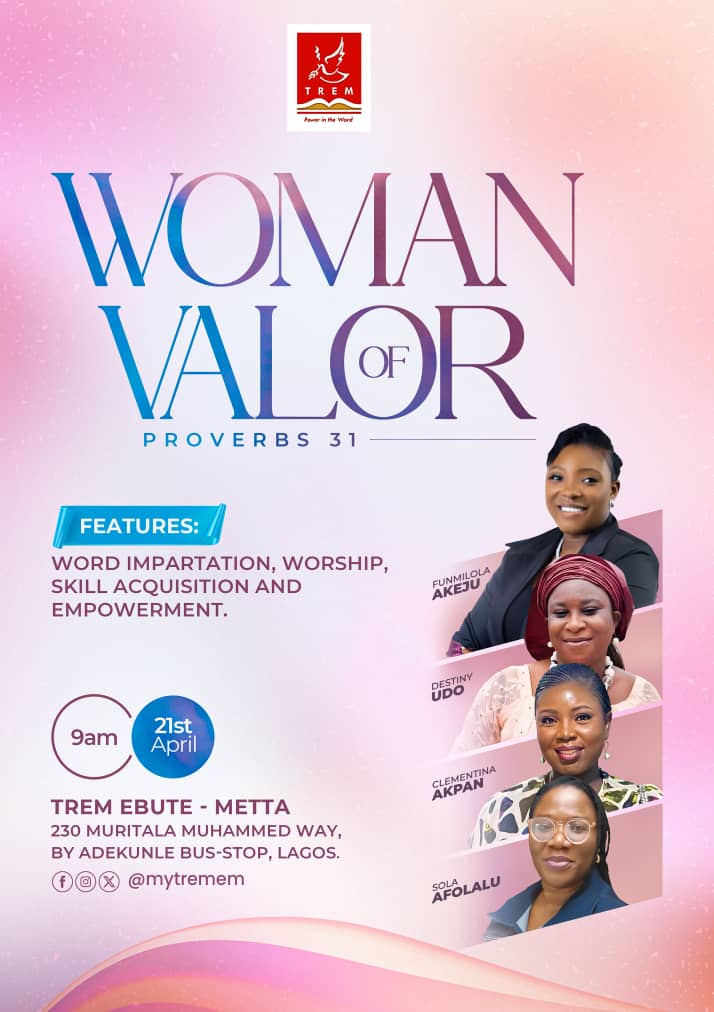 okwushiuba's tweet photo. This Saturday and Sunday 
Please don't miss it
#Womenofvalor
@adesoji_akeju @ECanicus @holymusicality @mytremem @tremhqt @tremfestac @mytremem https://t.co/1INlWMq94j