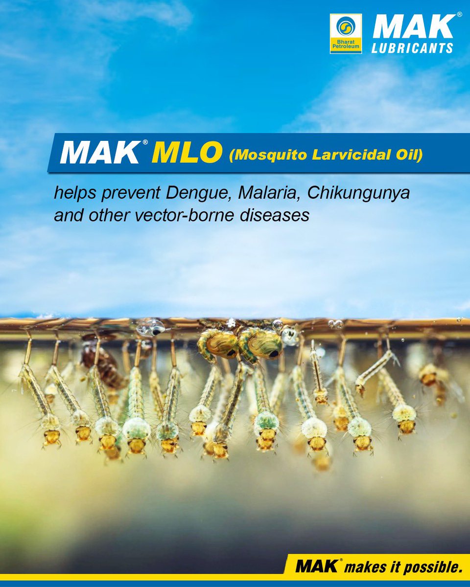 #MAKMLO, a #mosquitolarvicidal oil compliant with WHO standards, designed to combat #mosquito larvae without using insecticides. It halts transmission of #diseases like #dengue, #malaria & #chikungunya. Recommended by Haffkine Institute for Training, Research & Testing, Mumbai.