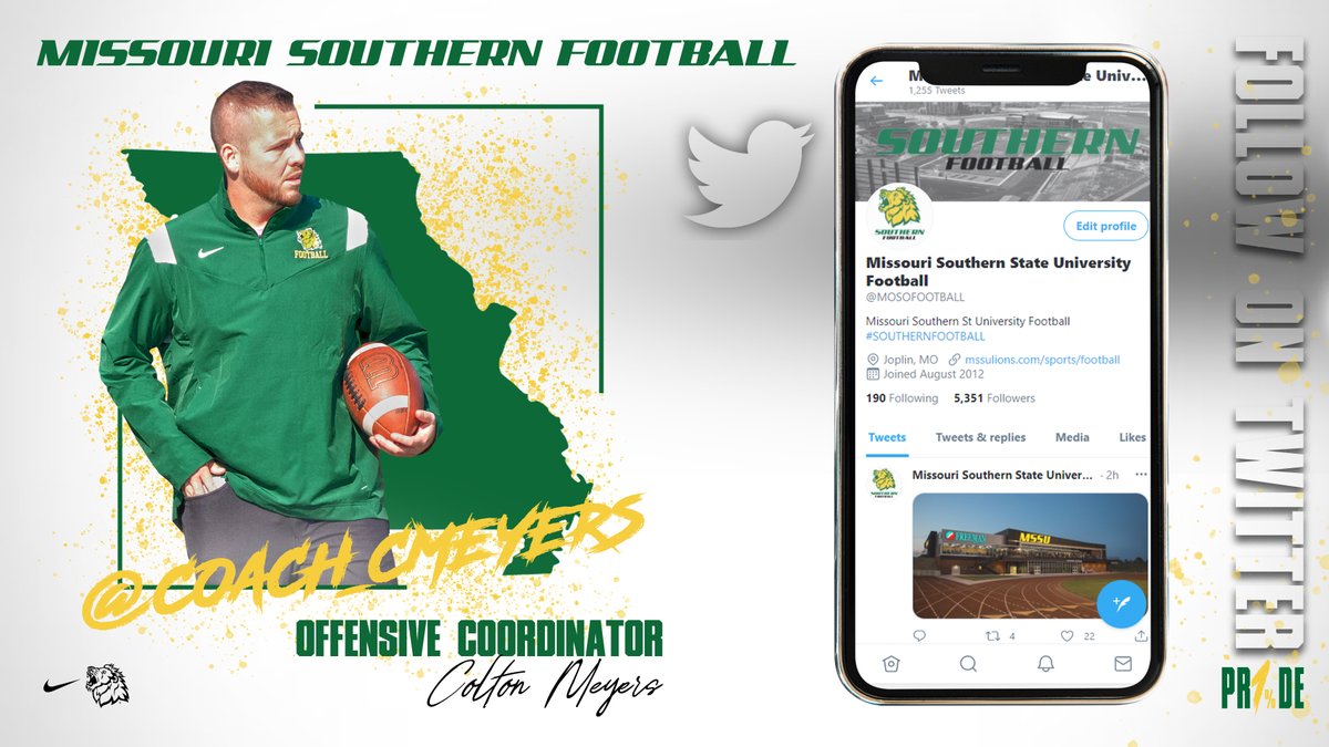 Missouri Southern Football (@mosofootball) on Twitter photo The new playcaller running the Offense, everybody go follow Coach Colton Meyers! <a href="/Coach_CMeyers/">Colton Meyers</a> #FOLLOWFRIDAY The new playcaller running the Offense, everybody go follow Coach Colton Meyers! <a href="/Coach_CMeyers/">Colton Meyers</a> #FOLLOWFRIDAY