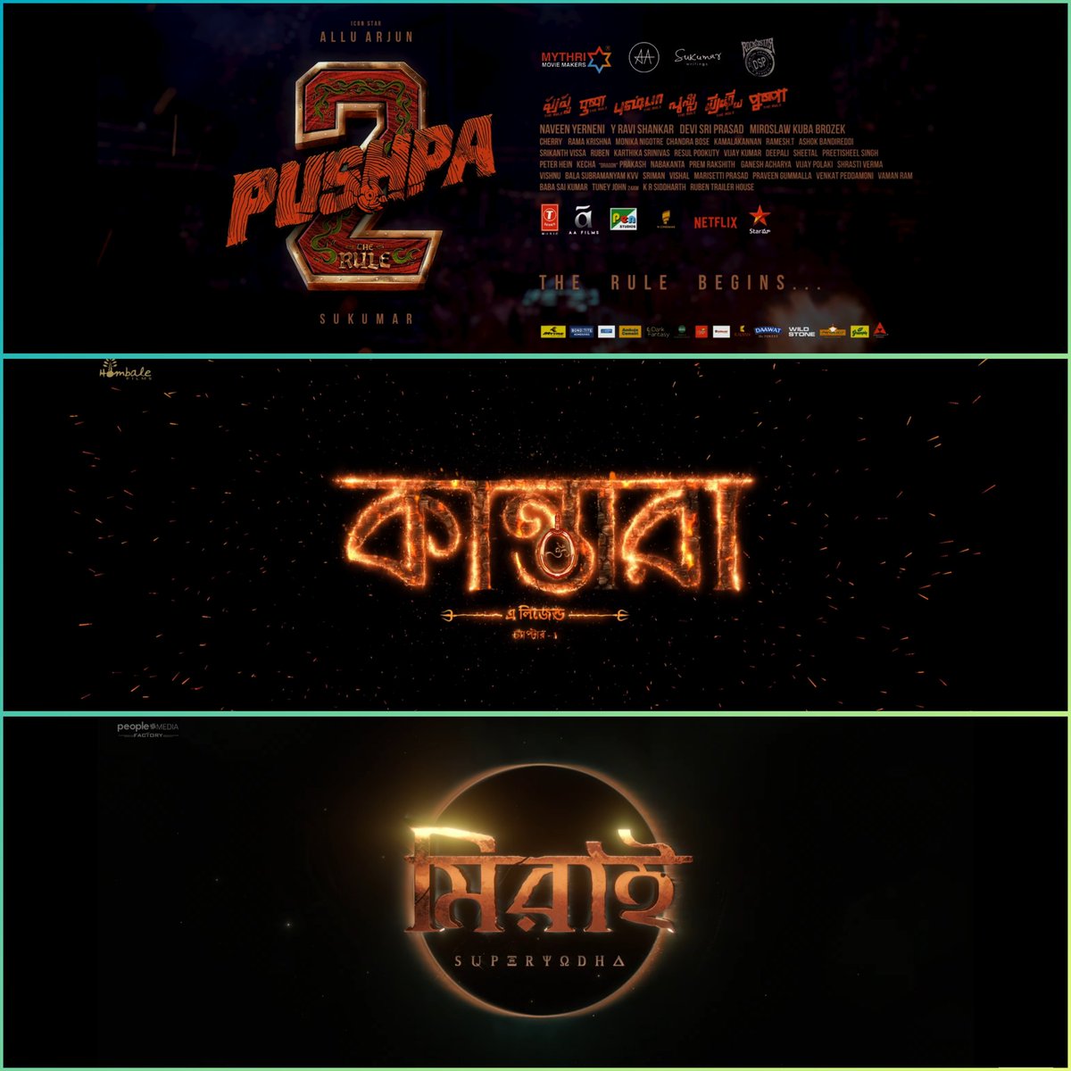 This is our victory! Hindi cinema didn't give this respect but South makers did. Seeing the MADNESS for MASS CINEMA in West Bengal , apart from 'Hindi' they're choosing 'Bengali' language too to dub their films. Just the beginning.

#Pushpa2 #Kantara #Mirai