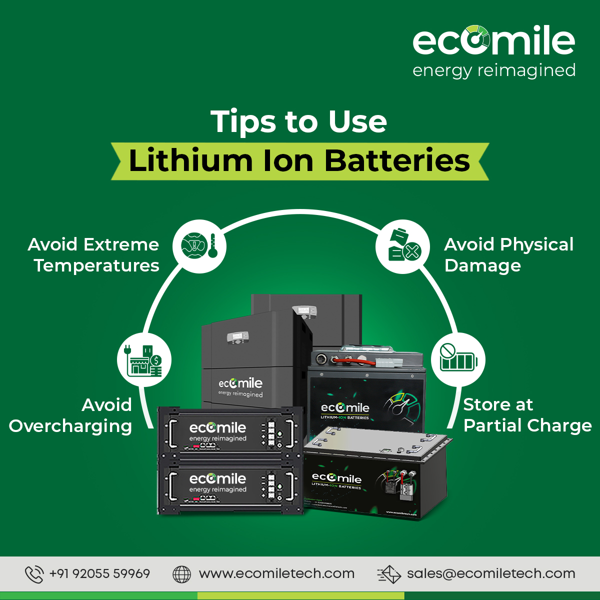 Dive into the world of lithium-ion batteries and learn how to maximize their performance!

#Ecomile #BatteryHacks #LithiumPower #EnergySavings #TechAdvice #PowerManagement #DeviceCare #ChargeResponsibly #Sustainability #CleanEnergy #SmartCharging #RenewableEnergy