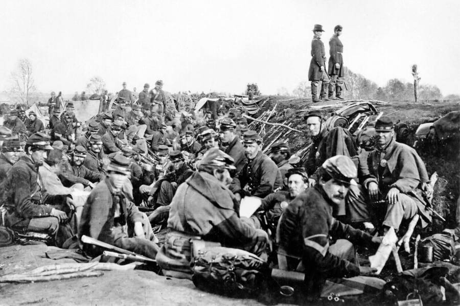 Entrenched along the west bank of the Rappahannock River at Fredericksburg, Virginia, these Union soldiers were about to take part in the pivotal Battle of Chancellorsville, beginning on April 30, 1863.