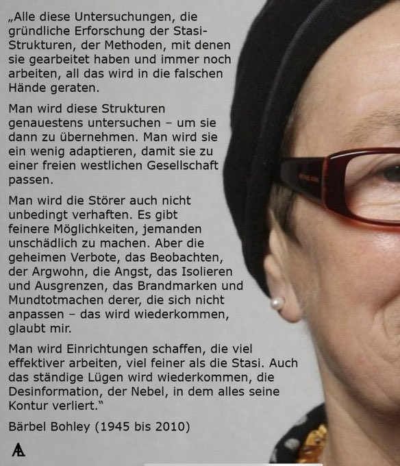 Ich erschrecke immer wieder aufs Neue, jedes einzelne Mal, wenn ich auf dieses Zitat der DDR-Bürgerrechtlerin Bohley von 1991 stoße… t.me/Rosenbusch