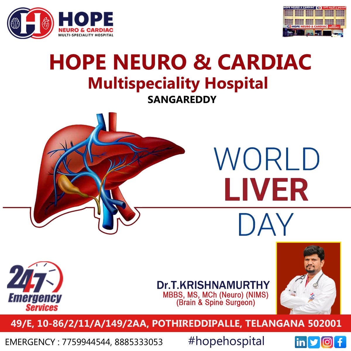 Happy Liver Day 
Hope Neuro & Cardiac Multi Speciality Hospital Sangareddy 
Dr. Krishnamurthy Talari ( Neuro Surgeon )
For appointment : 7729955455
#hospitalitycareers #hospitalityjobs #Neurosurgeon #neurologist #cardiacarrest #cardio #HeartAttak #healthyfoods #besthospital
