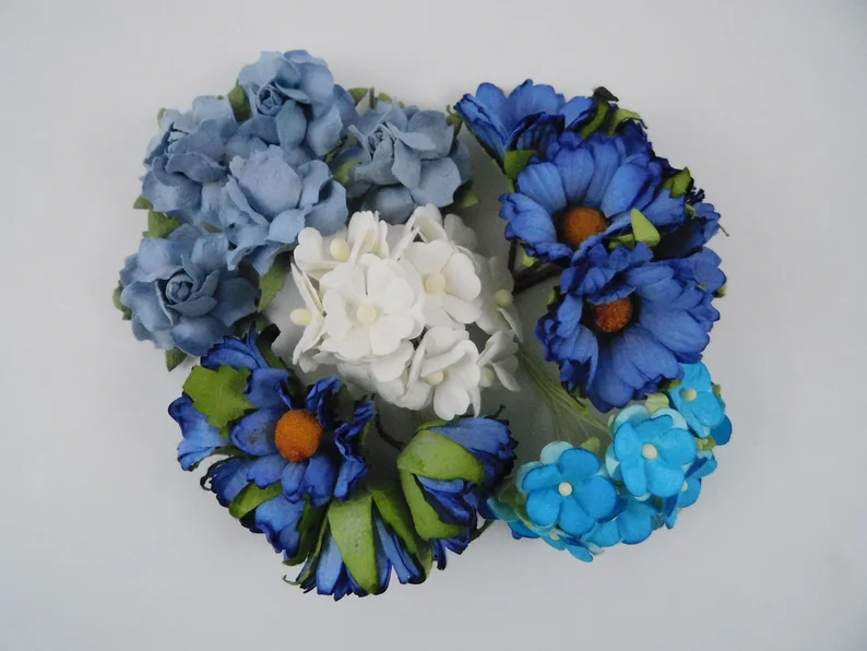 Scrapbooking Paper Flowers Stems Blue Assortment lot 195 craft supplies scrapbook supplies roses cardmaking card supplies scrapbooking #bountifulcreations #scrapbookingsuppliesandmore #blueassortmentlot #paperroses #craftsupplies  bit.ly/3QFreeB