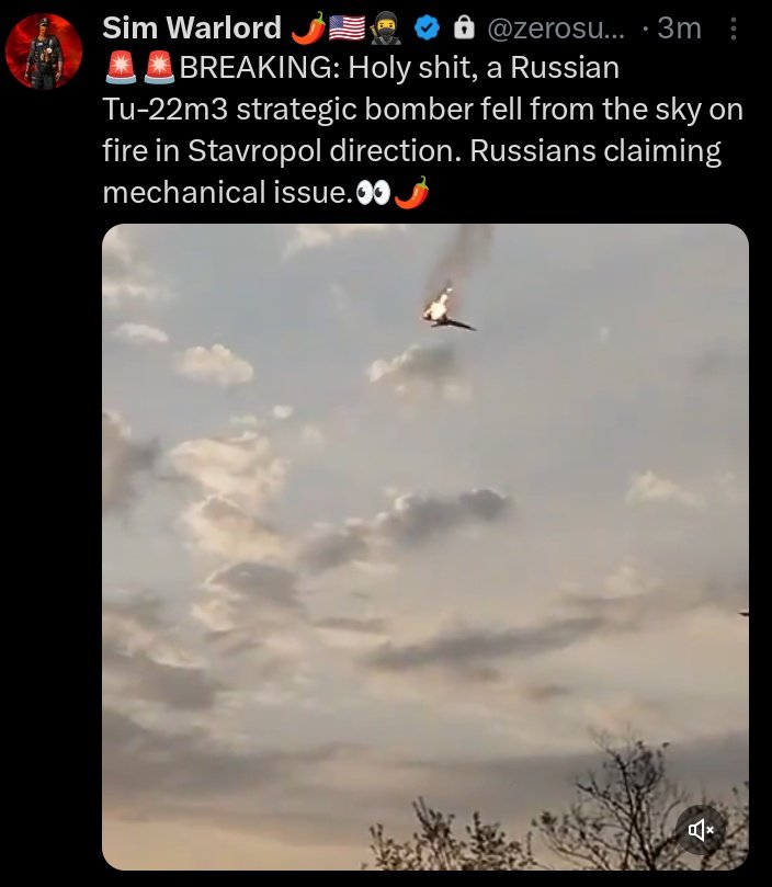 Right now: Russian bomber falls from the sky... Via @zerosum24 #Russia