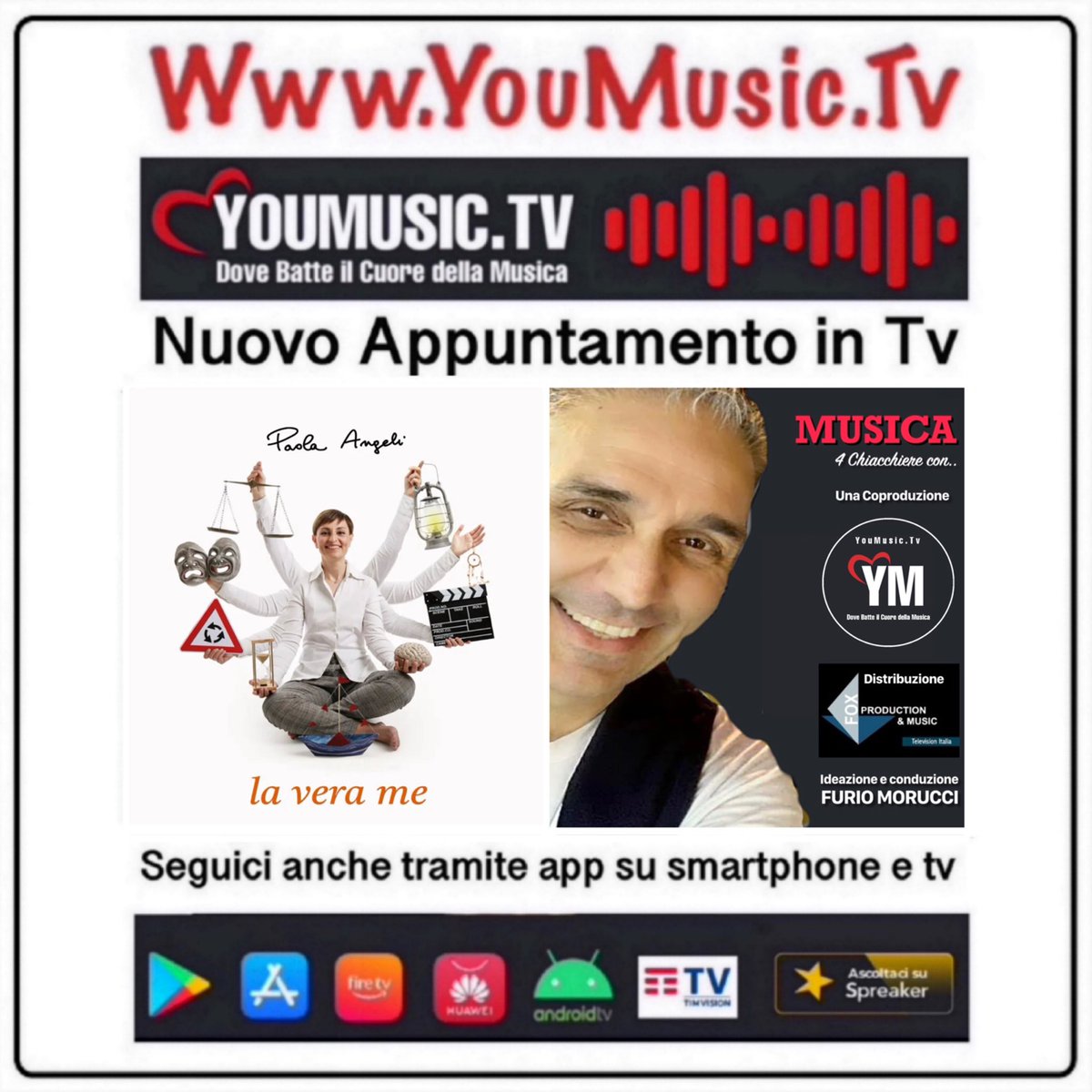 Bentrovati .. oggi venerdì #19Aprile2024  il nuovo appuntamento di “Musica: 4 chiacchiere con...' #inonda sulla nostra piattaforma musicale YouMusic.Tv è sul #digitaleterrestre .. Tutte le info alla nostra pagina social fb 👉 facebook.com/Www.YouMusic.T…