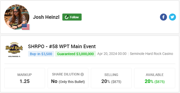 .@JoshHeinzl selling action for SHRPO WPT Main Event! pokerstake.com/staking/search…