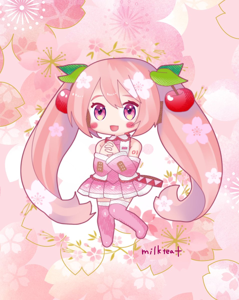 初音ミク ,桜ミク 「#私の作品もっと沢山の人に広がれ祭り 」|milktea＋のイラスト