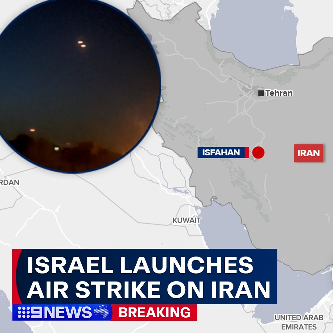 #BREAKING: Israel has reportedly carried out a strike on Iran.

Iran's air defence systems were activated in several locations after three explosions were heard close to an airport and army base in the Iranian city of Isfahan. #9News

DETAILS: nine.social/F2j