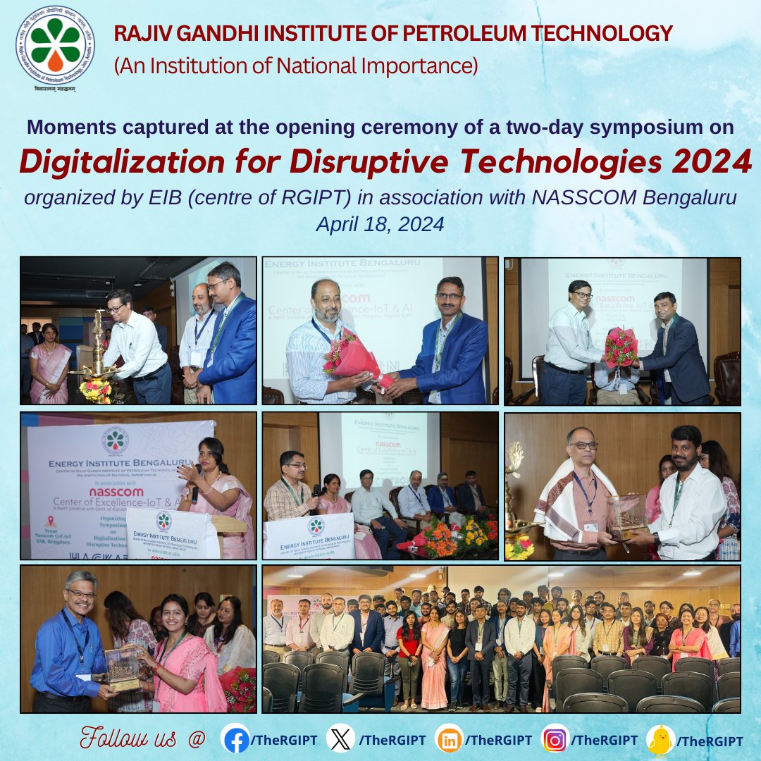 A two-day symposium on 'Digitalization for Disruptive Technologies,' jointly organized by the EIB Centre of RGIPT in collaboration with NASSCOM | April 18, 2024 #RGIPT | #symposium | #DigitalizationforDisruptiveTechnologies