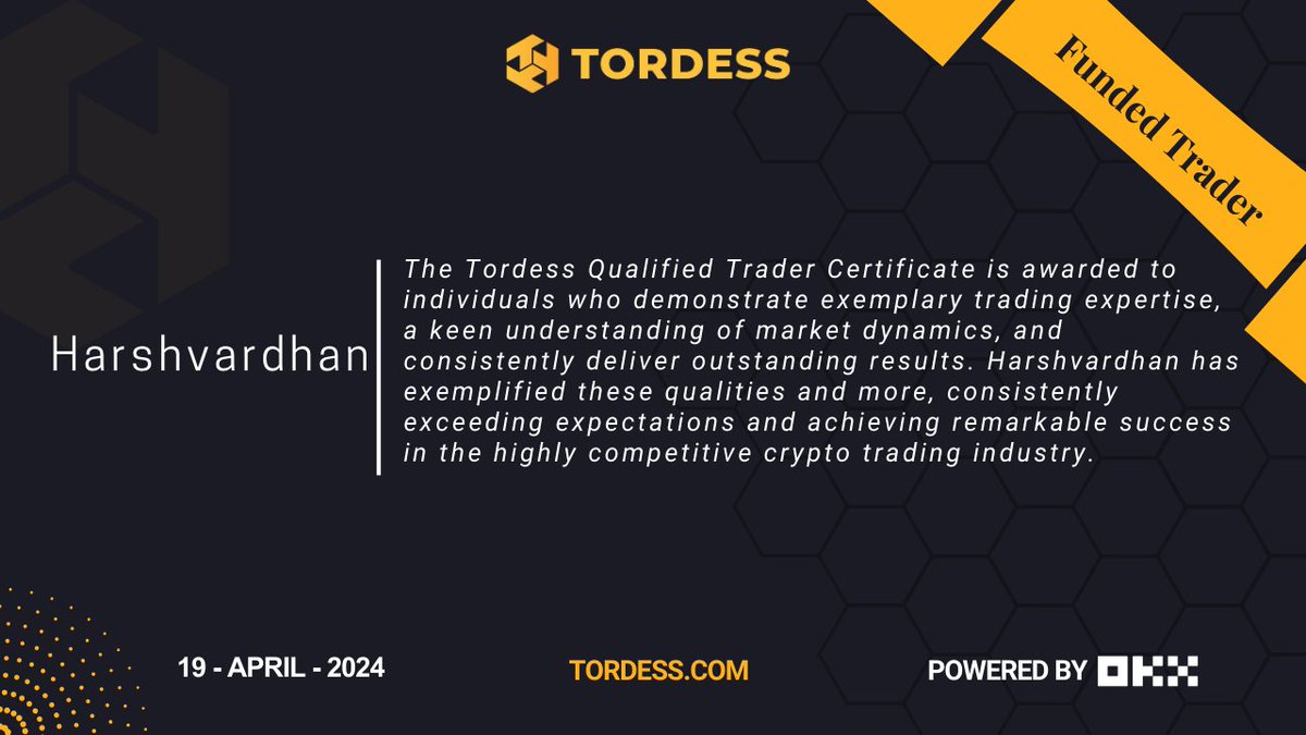 tordess_com's tweet photo. Welcome Harshvardhan to Tordess funded Traders π₯
Hard work will always pay off guys π
We wish you all the best for the future π
IF YOU NEED FUNDING FOR YOUR CRYPTO TRADING -> https://t.co/RDMw4x7lJl is your best choice β
#cryptofunding #cryptoproptrade #proptrade #tordess #payout #profitshare