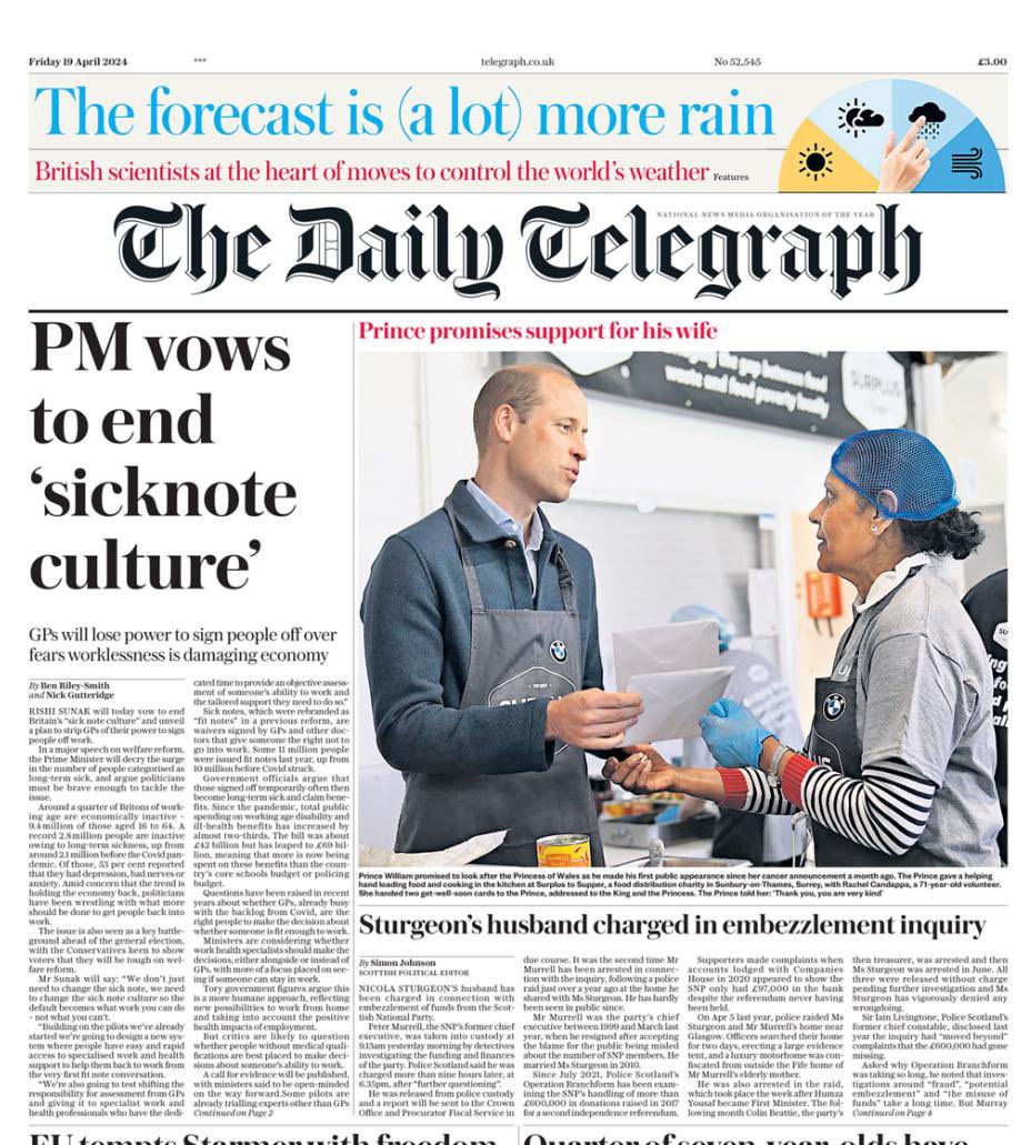 Interesting that there were 3 Tory scandals yesterday and “sicknote culture” is once again on the telegraph front page. When I say “interesting” I actually mean deliberately throwing disabled people under the bus to take the heat off them, obviously