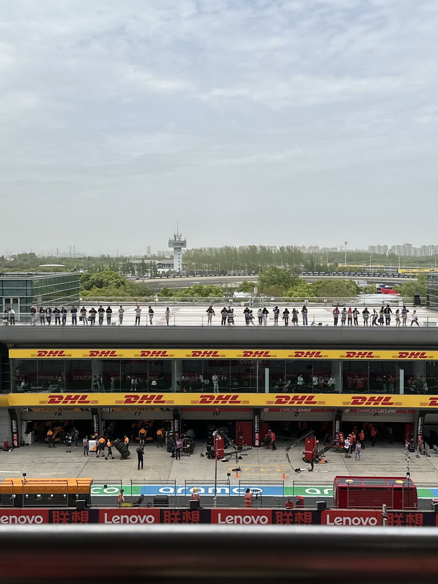 Front row view of Ferrari garage = Debbie VERY NERVOUS about @ScuderiaFerrari pit stops… 😅