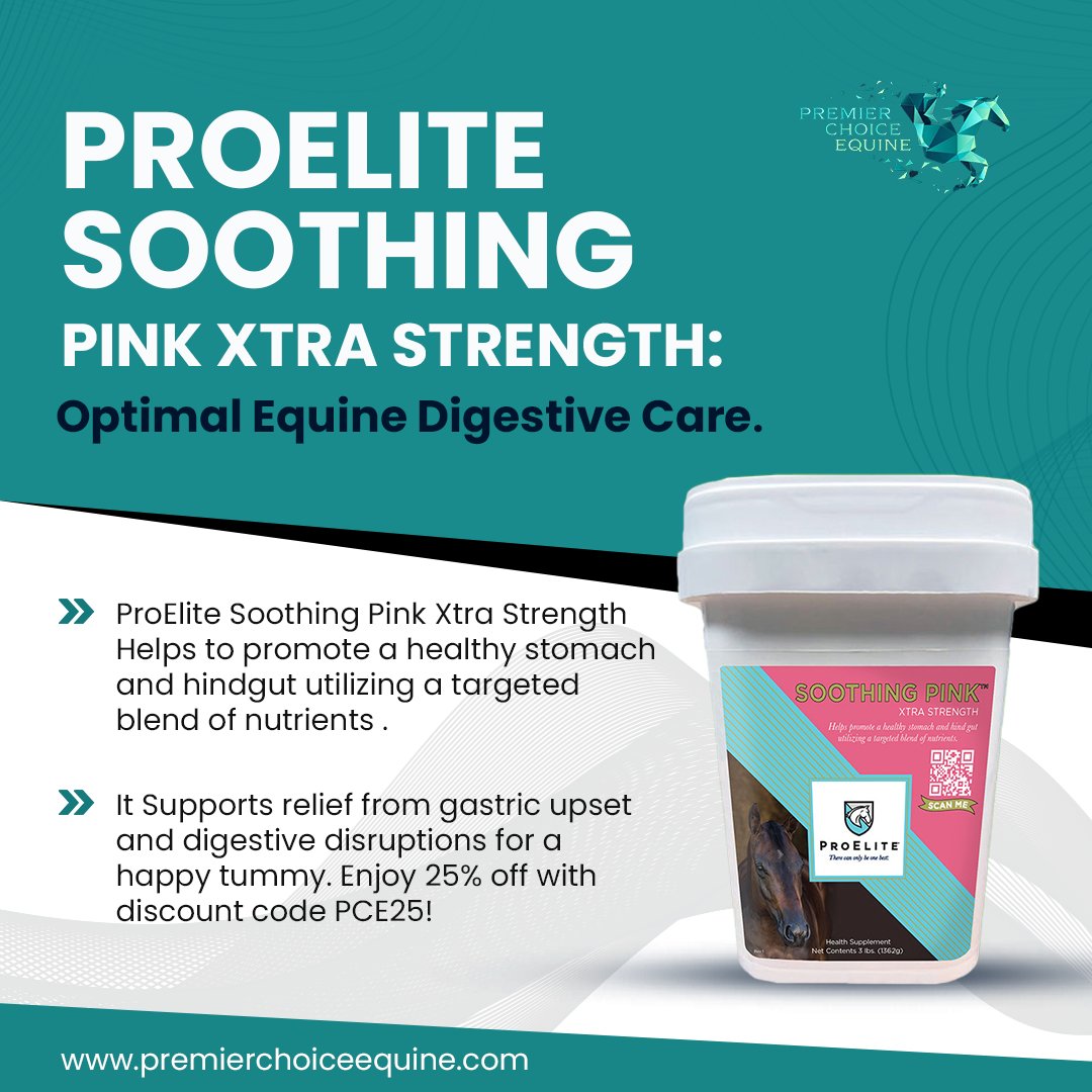 Discover ProElite Soothing Pink Xtra Strength!  Research-backed formula, supports gut health, and easy-to-feed pellets. Get 25% off now!

#equestrianLife 
#EquestrianSport 
#EquineLove
#EquestrianLife
#equestrian
#endurance 
#ProEliteSoothingPinkXtraStrength
#premierchoiceequine