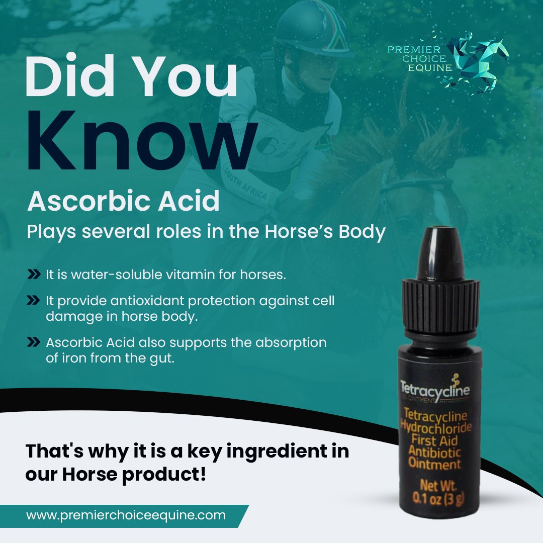 Did you know? Ascorbic Acid is a powerhouse for horse health! 💪 From antioxidants to iron absorption, it's key in our horse product. 🐴

#equestrianLife 
#EquestrianSport 
#EquineLove
#EquestrianLife
#equestrian
#endurance 
#premierchoiceequine