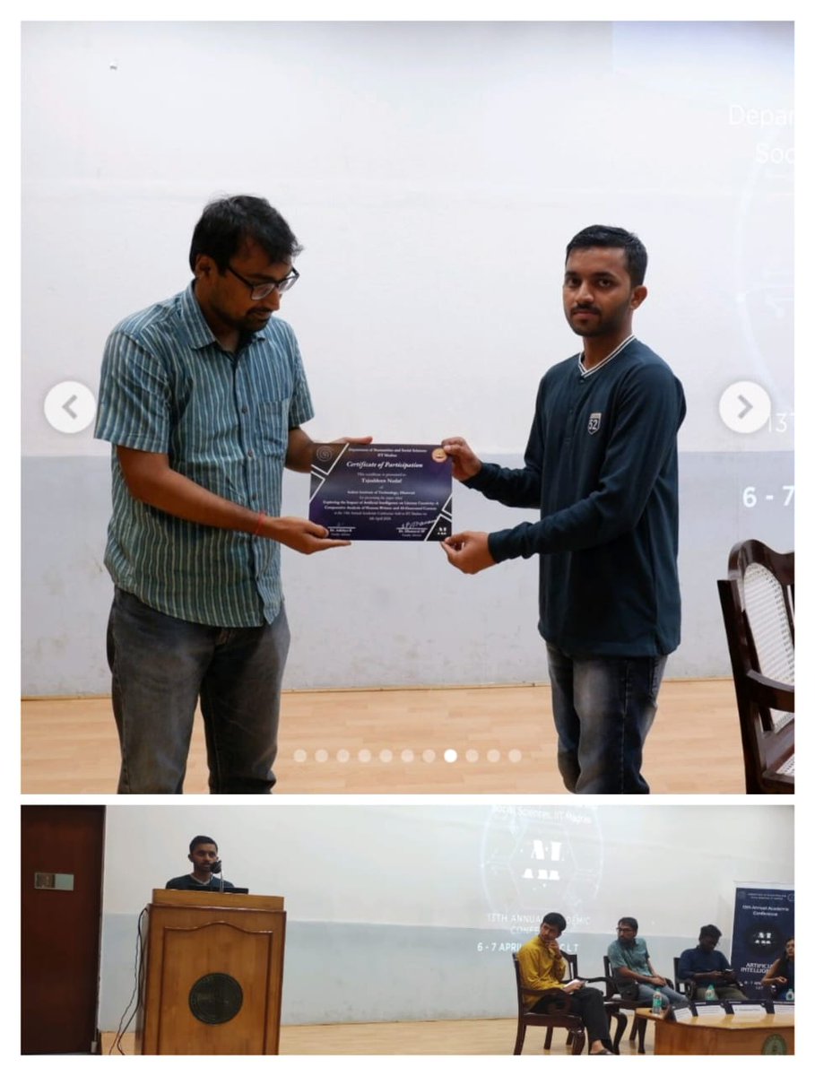 Tajuddeen Nadaf, a PhD scholar from the department of Humanities, Economics, Arts and Rural Technologies (HEART) at our institution, presented a research paper at the 13th Annual Conference held at IIT Madras on April 6th, 2024. The panel, titled 'AI and Cultural Expressions:
