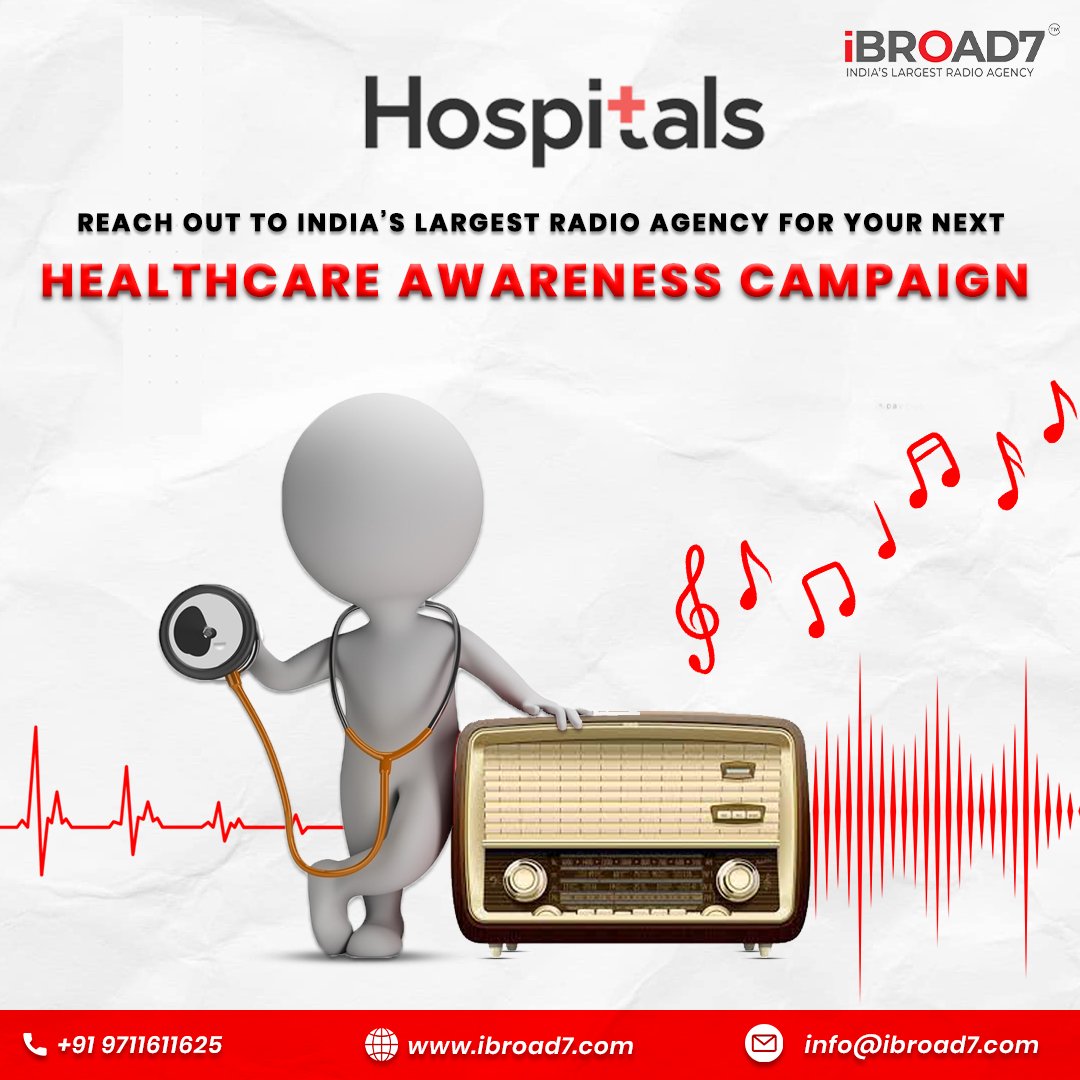 ibroad7comm's tweet photo. Attention Hospitals! Ready to make a real impact with your healthcare awareness campaigns? 

📞 +91 9711611625 
🌐https://t.co/K6hcUOC4wL

#iBroad7 #RadioCampaigns #MediaAgency #RadioAds #Broadcasting #AwarnessCampaign #Hospitals #Radioadvertising #AdCampaigns #Healthcare https://t.co/gNbyUISr09