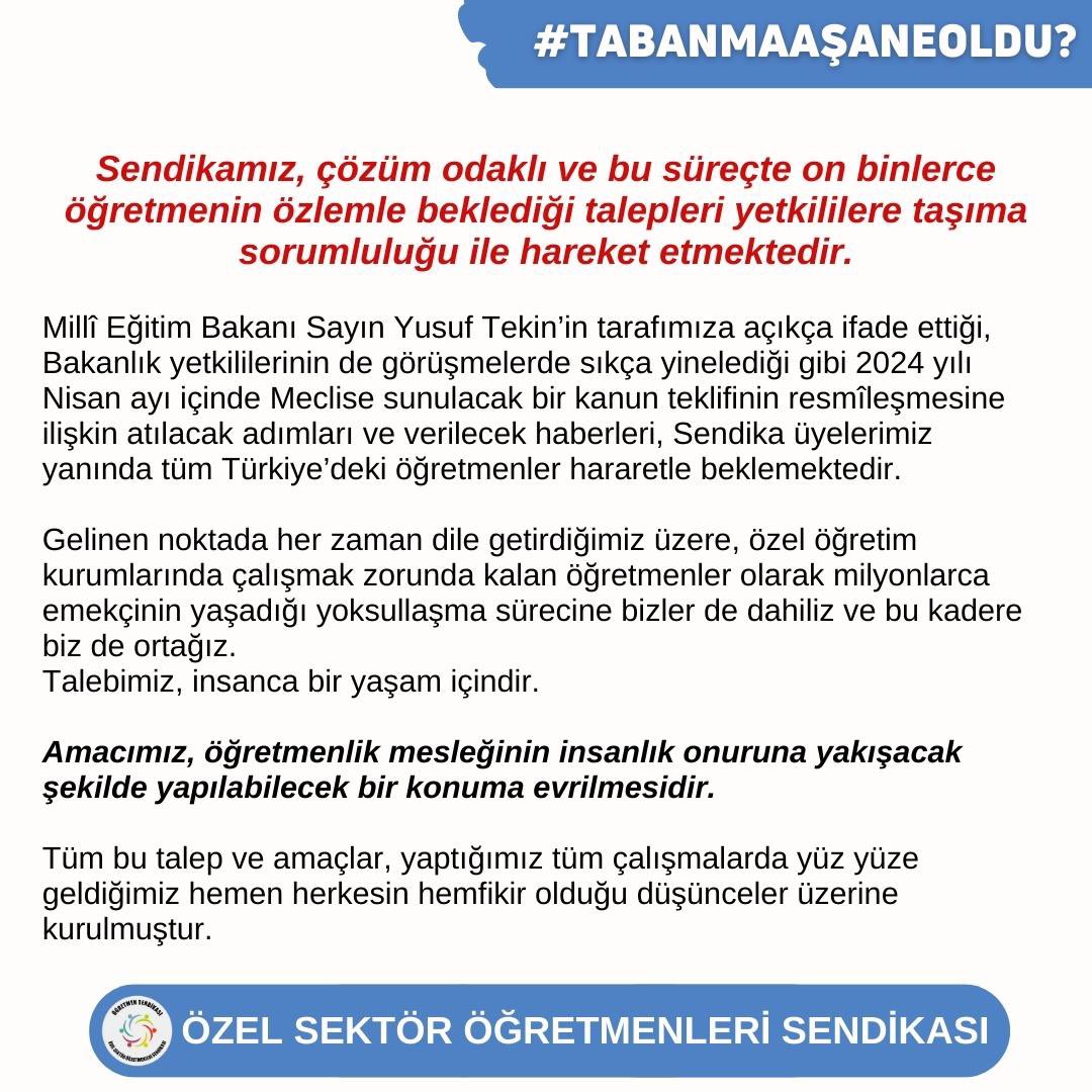 ❗️Açıklama: 22 Nisan'da Ankara’ya, @tcmeb önüne gidiyoruz! 22 Nisan’da MEB’e soruyoruz! #TabanMaaşaNeOldu 👉🏽Sendikamız, 29 Ocak’ta TBMM önündeki eylem sonrası Bakan @Yusuf__Tekin ile yaptığı görüşmede öğretmenlerin taleplerini içeren dosyaları @tcmeb’e teslim etmiştir. ⚠️Şubat