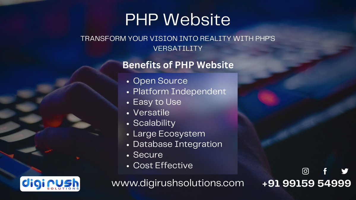 Know more about the Benefits of PHP Websites. Book PHP Developer Now @ digirushsolutions.com and 099159 54999 
#digirushsolutions #Benefits #php #phpagency #phpdeveloper #website #webdevelopment #websitedesign #WebsiteDevelopment