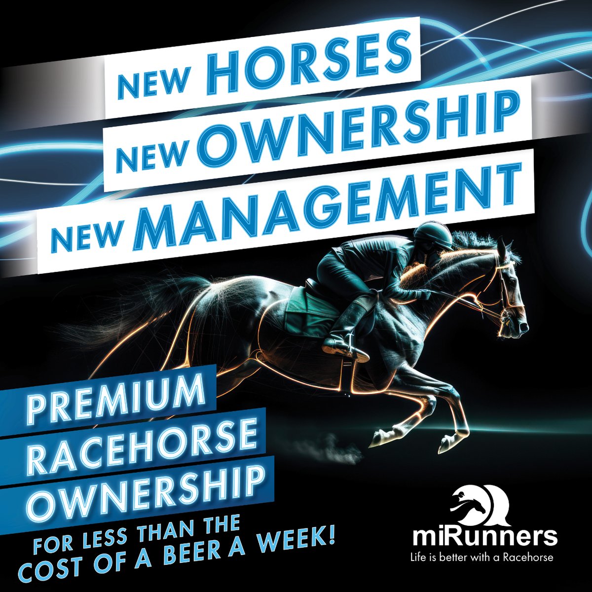 Embrace the new era of miRunners!  New horses, ownership and management mean new opportunities for our community of owners! 🏇 Get onboard and start your journey with miRunners for less than the cost of a beer a week! 🍻 #lifesbetterwitharacehorse #racingaustralia #buyahorse