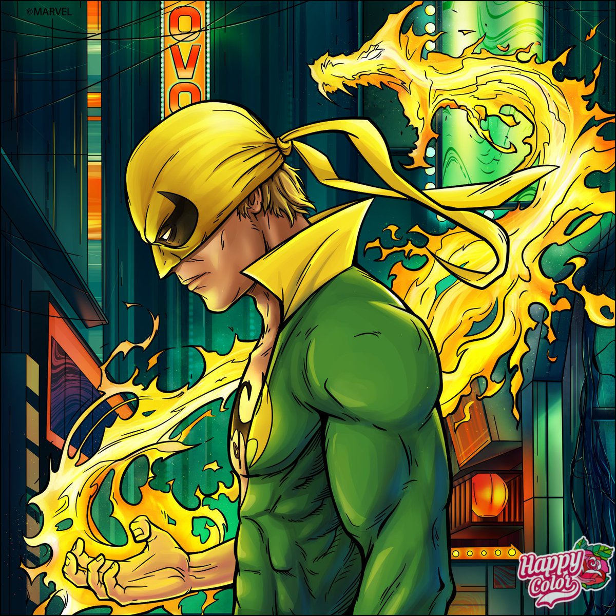 Colored this through the Happy Color app. I must say this was quite fun and satisfying! Wonder who the artist is. Looks familiar, but I can't quite put my finger on it. Since coloring Iron Fist is the only reason I downloaded it, I think I should uninstall it now.👊