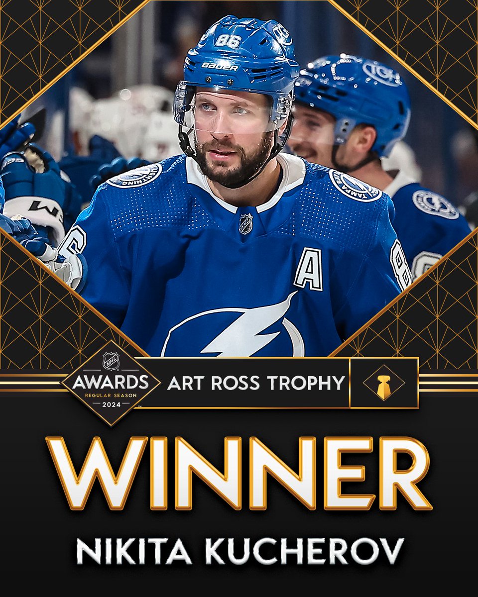 KUUUUUUCH 🤩 

Nikita Kucherov takes home his second Art Ross Trophy after finishing the season as the League's top point scorer! #NHLAwards