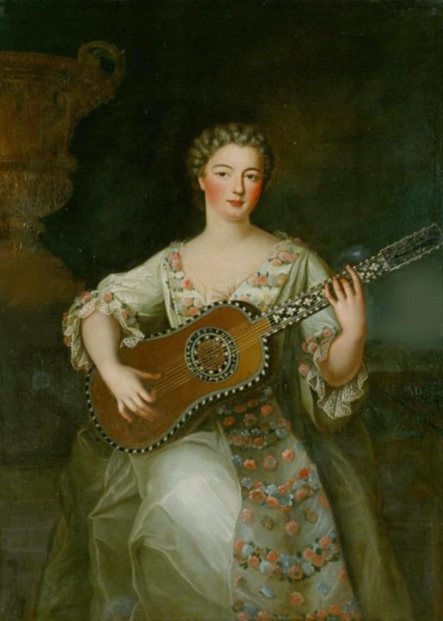 Mademoiselle de Charolais (1695-1758), daughter of Louis III Duke of Bourbon-Condé, holding a Voboam guitar similar to that of the Metropolitan Museum.🎸💙