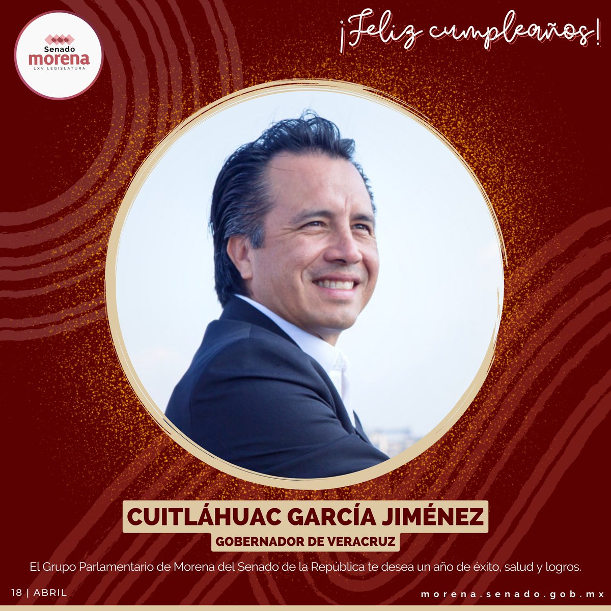 Felicitamos a Cuitláhuac García Jiménez, gobernador de Veracruz y destacado ingeniero, le deseamos que tenga dicha siempre y disfrute este día al lado de su familia.