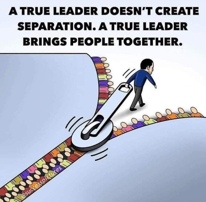 #FridayMotivation #Leaders #Leadership A true leader doesn't create separation. A true leader brings people together. @sonu_monika @baski_LA @Fabriziobustama @CurieuxExplorer @Khulood_Almani @FrRonconi @darioandriani @XavierAncelin @mvollmer1 @smaksked @Shi4Tech @solomonkalema1