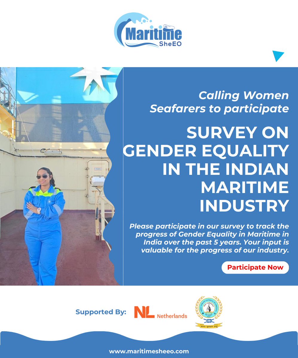 🚨 Attention #WomenSeafarers 🇮🇳🚨

We're on a mission to create a more equal Indian #maritime industry, where more women seafarers are at the helm! Share your experiences by filling out our 5 minute survey: surveymonkey.com/r/Z828C99

#GenderEquality
