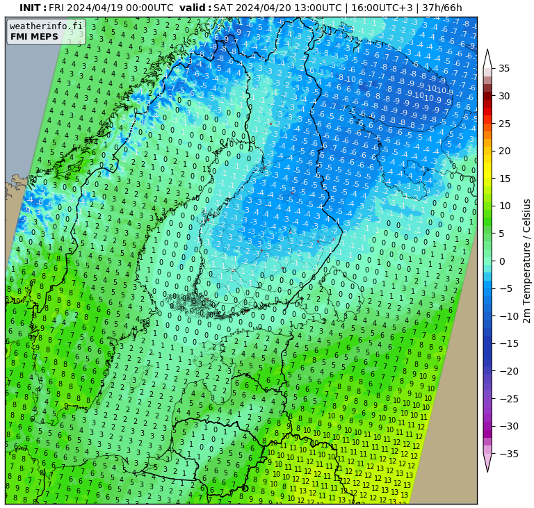 Forecast daily *highs* tomorrow. Temperatures will struggle to rise above freezing in southern Finland.

Some inland cities (Tampere, Lahti, Jyväskylä) can see their latest ice day (Tx < 0°C) of the 21st century, or even of the whole period of record.