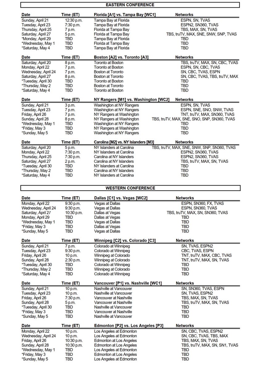 Round 1 schedule is out