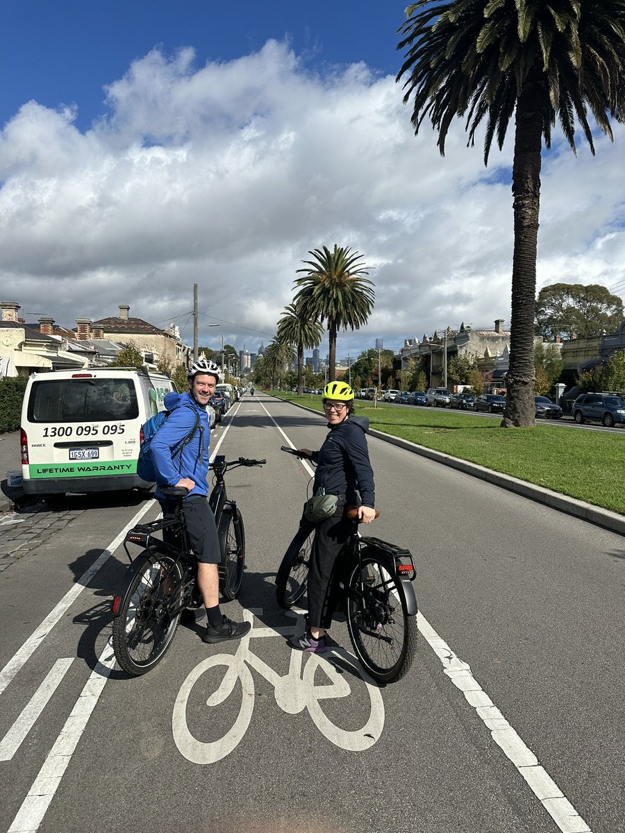 Huge thank you to <a href="/sparqueau/">Sparque</a> for lending us a couple of incredible e-bikes to show Prof Meghan Winters from <a href="/ChatrLab/">Cities, Health & Active Transportation Research</a> the glorious Melbourne ☀️🌴