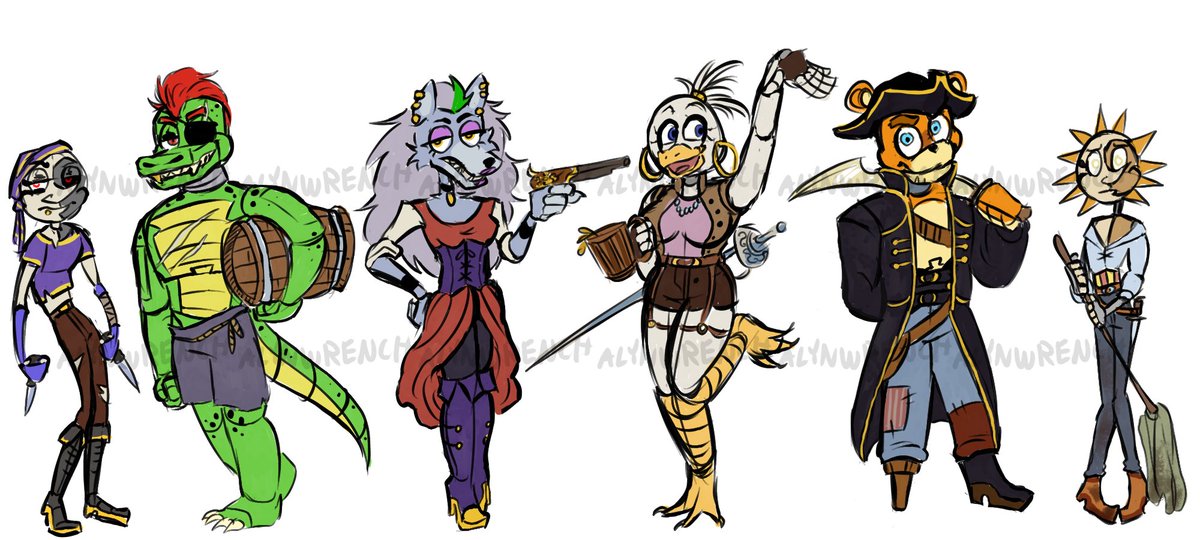 Me and my gf are gonna be doing a pirate au roleplay here soon so I made a buncha designs for us 👀

#fnafsb #pirateau