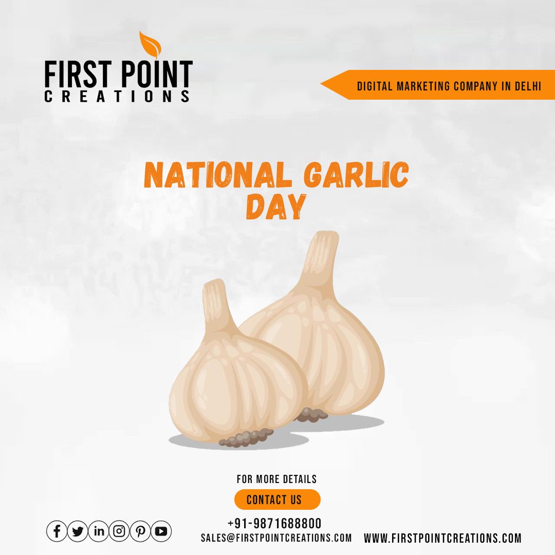 While we may not know when the first #NationalGarlicDay was celebrated, it acts as a day to promote the history of garlic FOLLOW US @firstpointcreations Contact Details: ☎ +91 9871688800 | +91 (11) 41552455 🌐 firstpointcreations.com 📧 Email: sales@firstpointcreations.com #fpc
